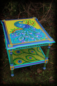 Hand Painted Peacock Endtable - Left Angle View