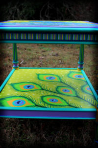 Hand Painted Peacock Endtables - Side View