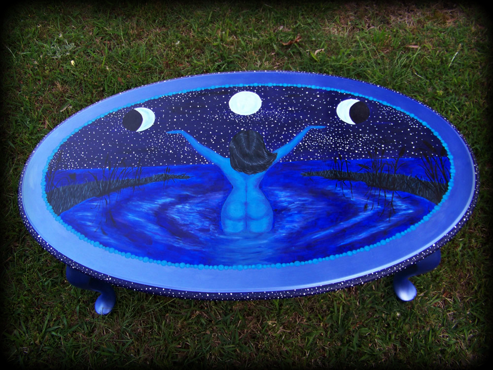 Draw the Moon Table top view - hand painted furniture