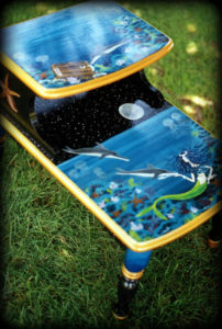 Mermaids Accent Table - Left Angle View - Hand Painted Furniture by Reincarnations
