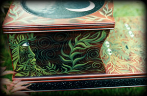 Green Man Table detail - hand painted furniture