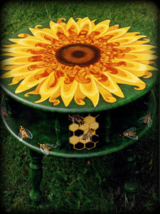 Sunflower Accent Table - Full View - Hand Painted Furniture by Reincarnations