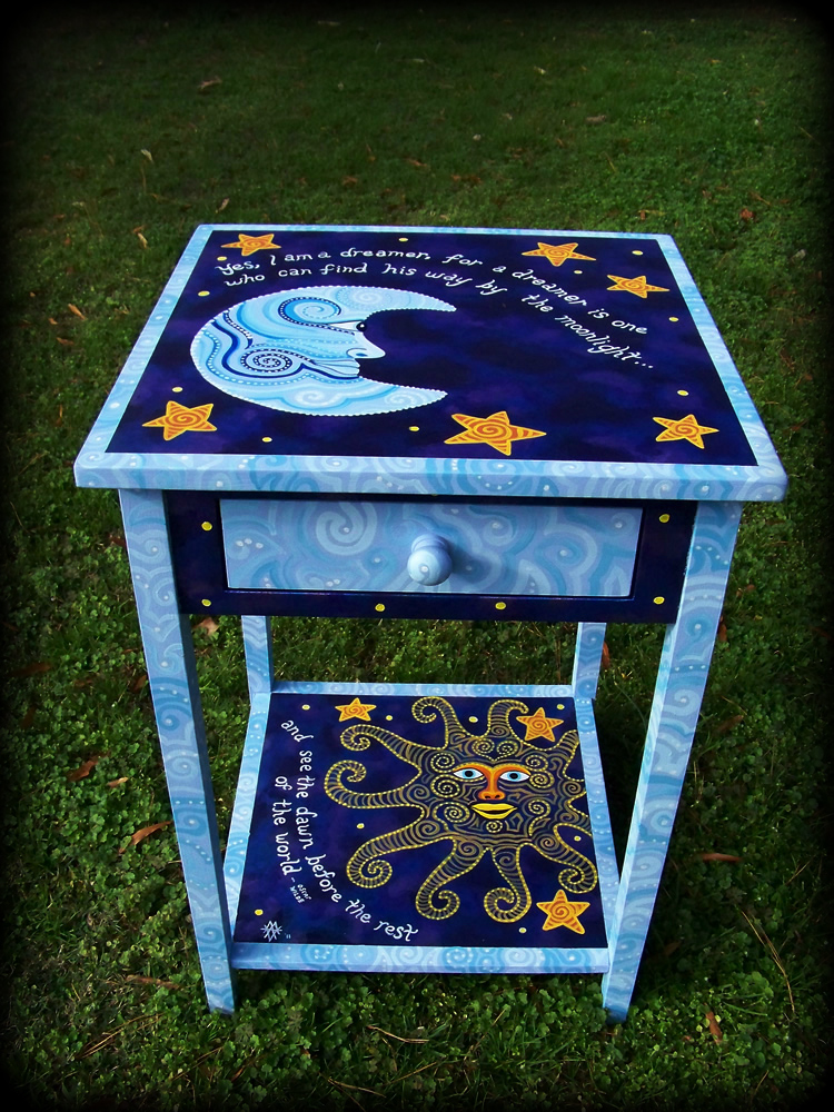 Dreamer's Moon Hampton Table - Full View - Hand Painted Furniture by Reincarnations