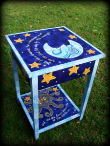 Dreamer's Moon Hampton Table - Left Side View - Hand Painted Furniture by Reincarnations