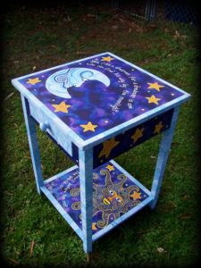 Dreamer's Moon Hampton Table - Right Side View - Hand Painted Furniture by Reincarnations