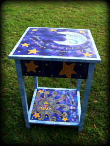 Dreamer's Moon Hampton Table - Rear View - Hand Painted Furniture by Reincarnations