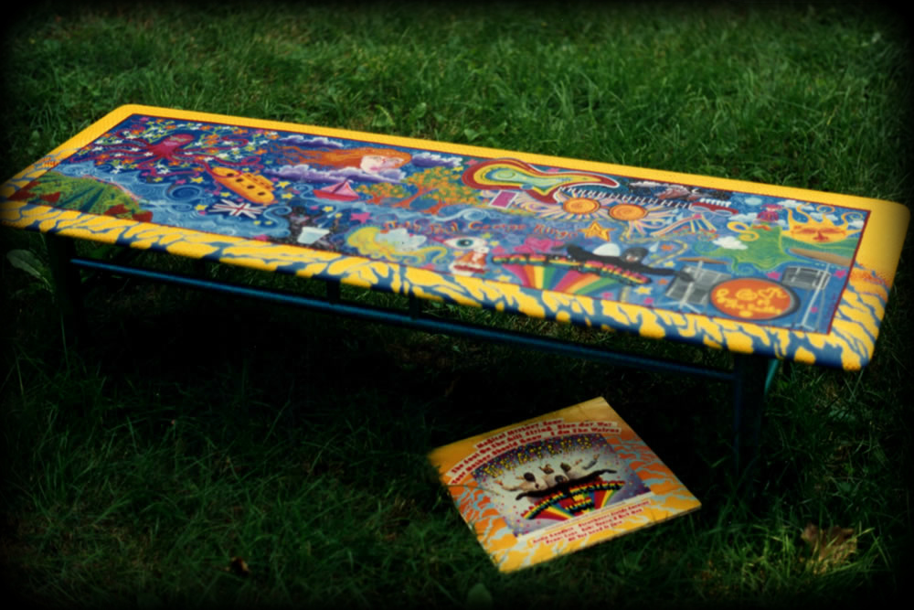 Beatles Songs Coffee Table Full View - hand painted tables