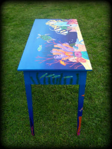 Tropical Reef Hall Table Left Side View - hand painted tables