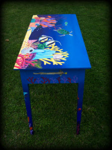 Tropical Reef Hall Table Right Side View - hand painted furniture