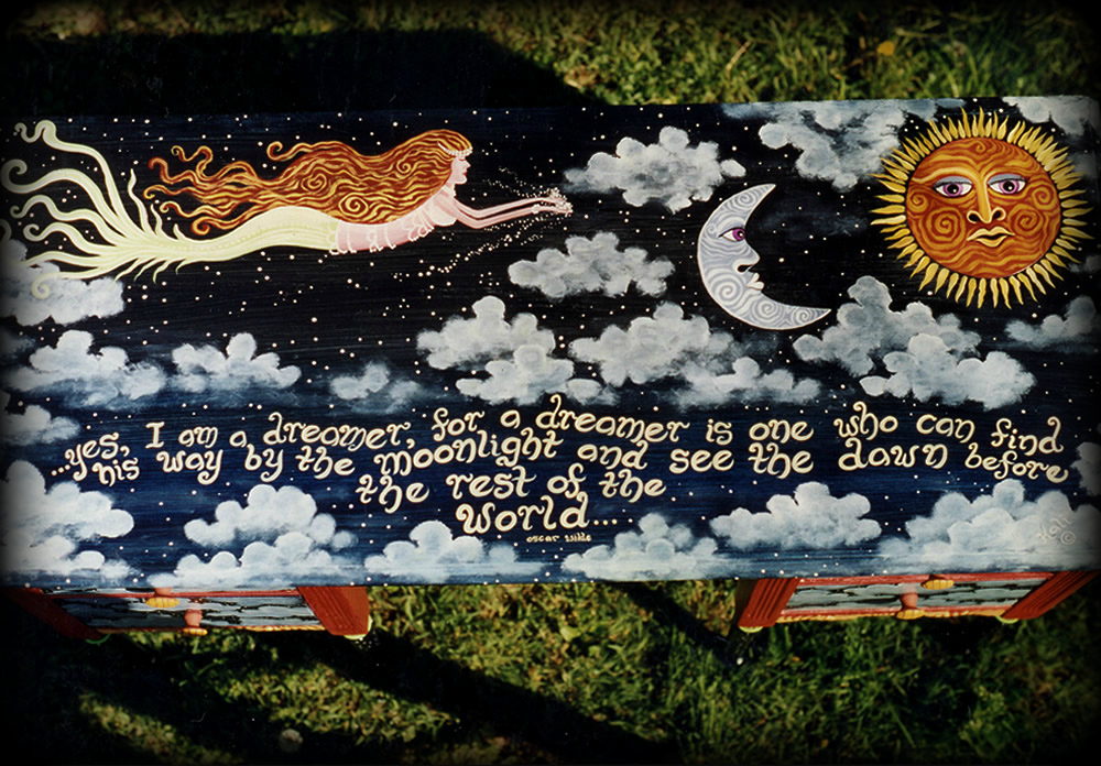 Dreamer's Moon Vintage Desk Top View - hand painted furniture