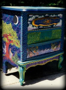 Nature Spirits Vintage Nightstand Angle View - hand painted furniture