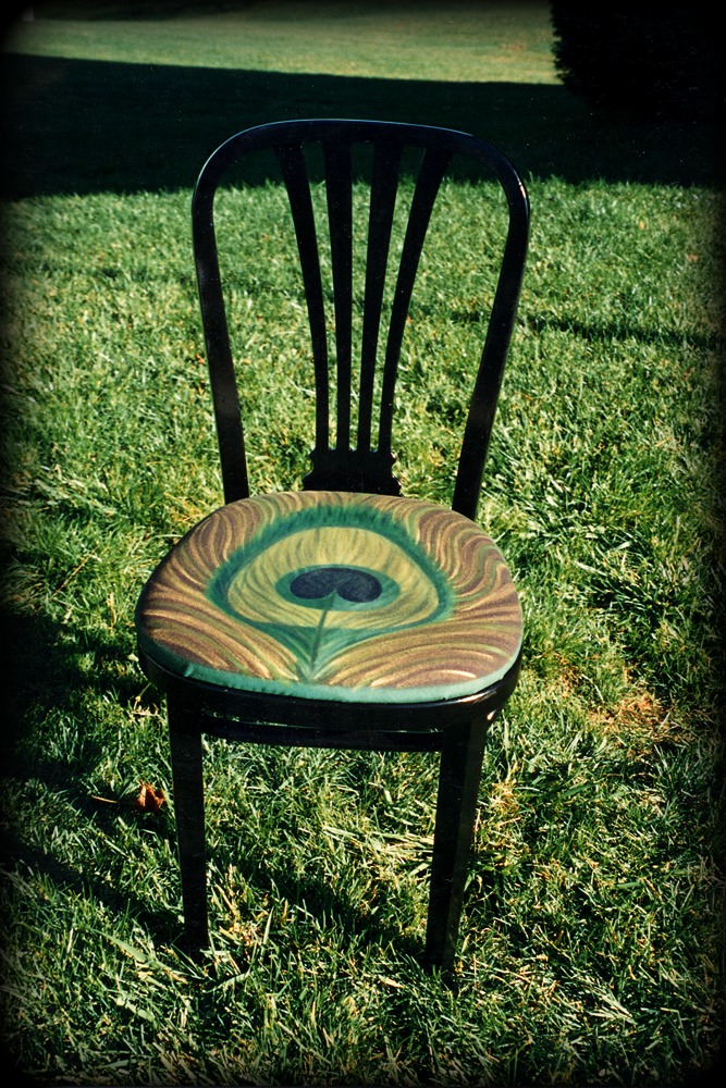 Peacock Feather Vintage Chair Full View - hand painted chairs