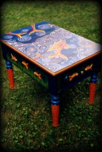 Tropical Reef End Table - Left Angle View - hand painted furniture by Reincarnations