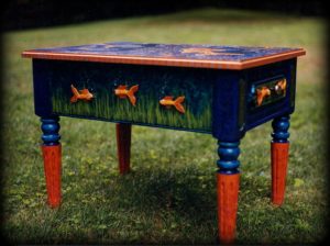 Tropical Reef Vintage End Table Front View - hand painted tables