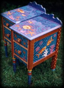 Tropical Reef End Table Set - Right Angle View - hand painted furniture by Reincarnations