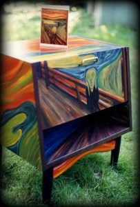 The Scream Nightstand - Left Angle View - hand painted furniture by Reincarnations