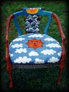 Celestial Signs Chair - Full View - hand painted furniture by Reincarnations