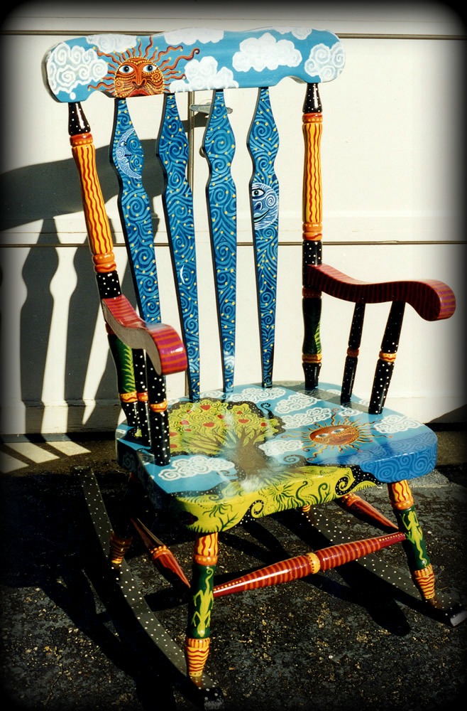 Nature Spirits Vintage Rocker Full View - hand painted chairs