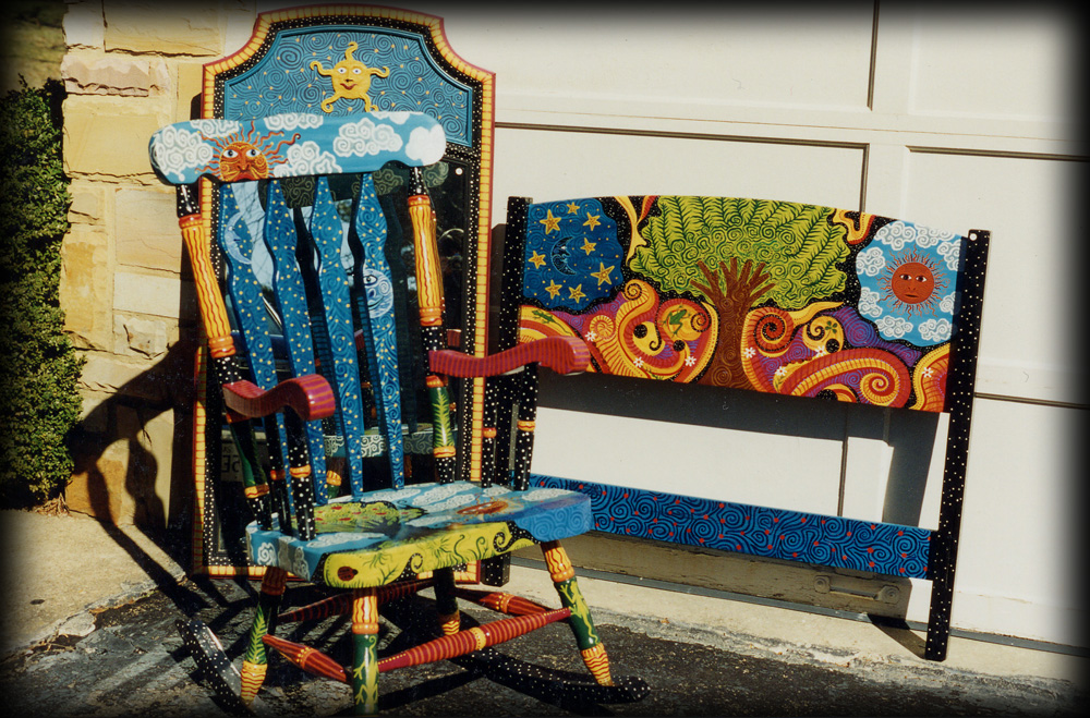 Nature Spirits Vintage Rocker and Headboard - hand painted furniture