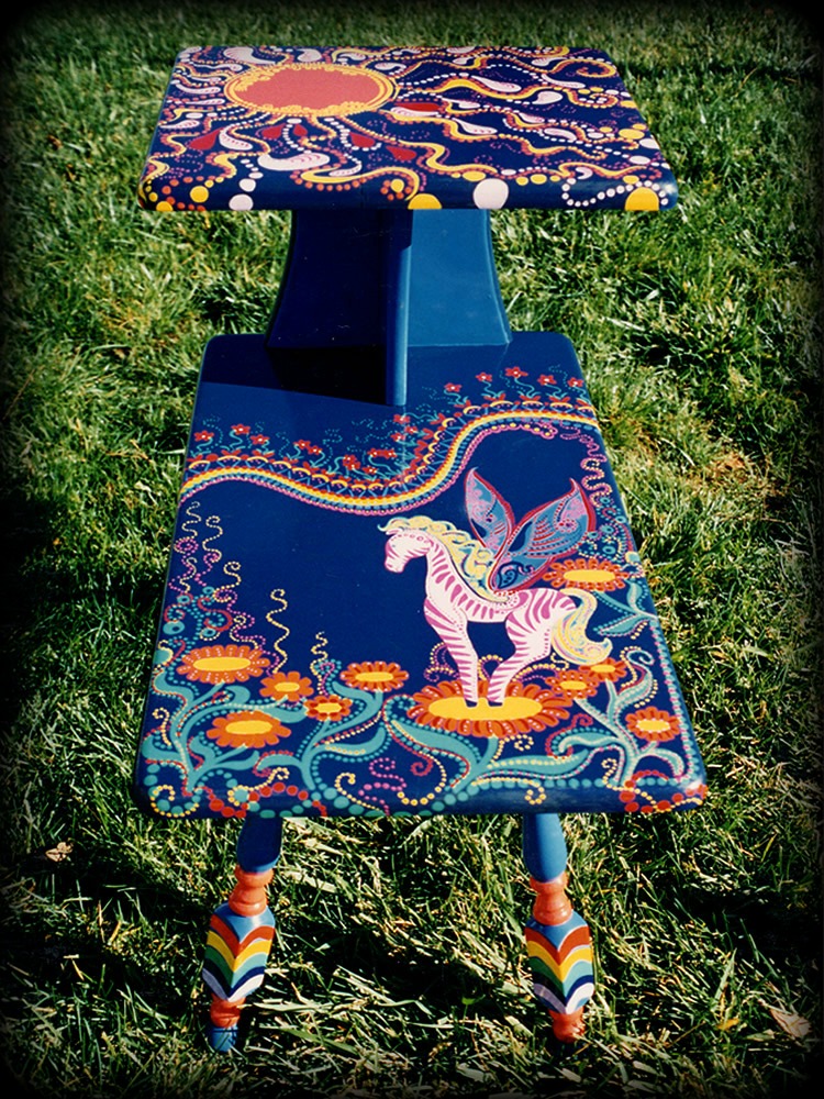 Enchanted Visions Vintage End Table Full View - hand painted tables